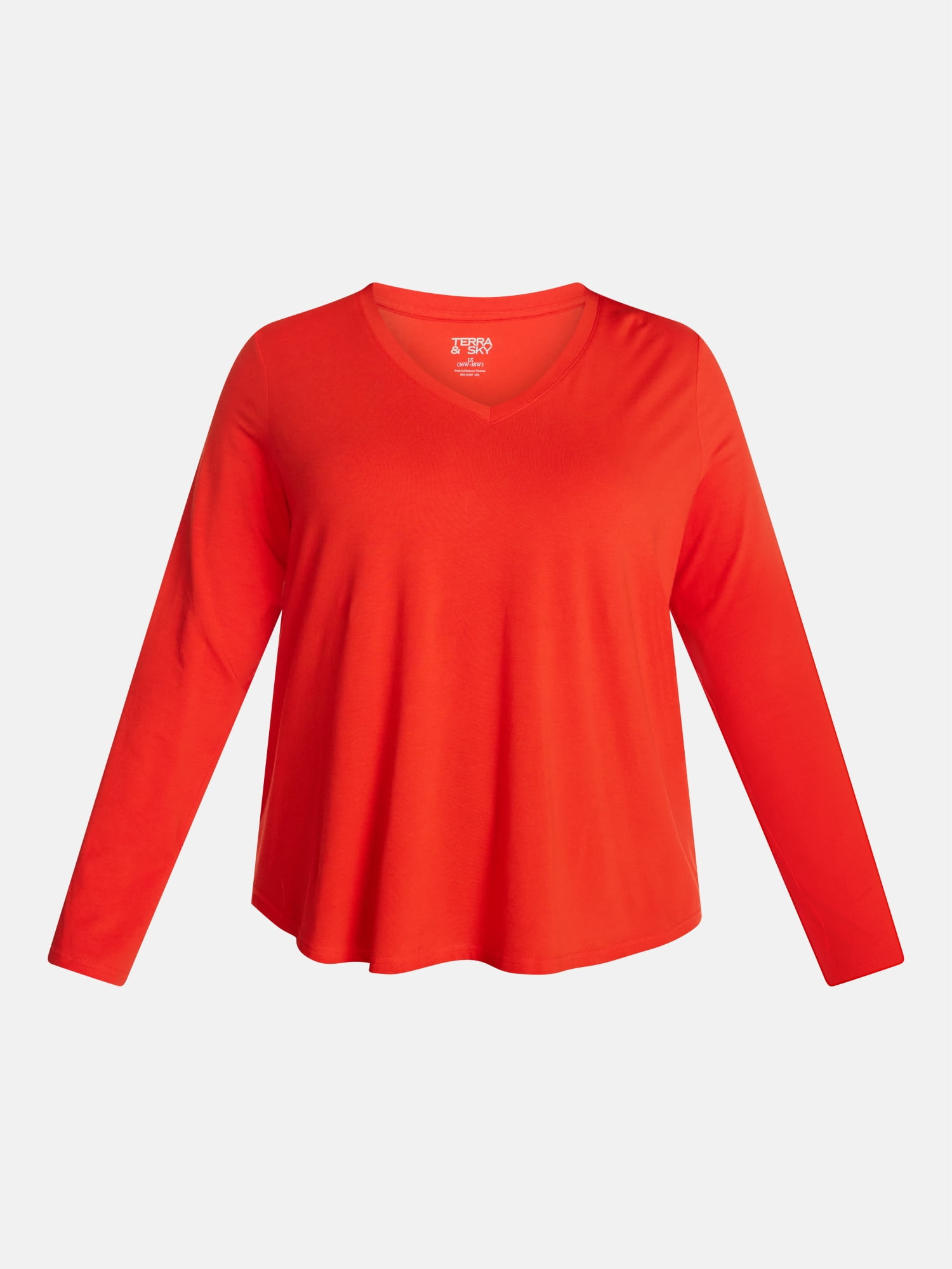 Terra & Sky Women's Plus Size V Neck Tee with Long Sleeves, Size 0X-5X