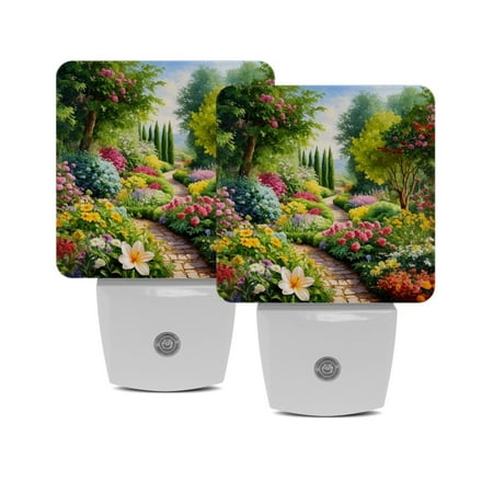 

Night Lights Plug Into Wall [2 Pack] Night Light for Kids LED Nightlight with Dusk to Dawn Sensor for Bathroom Decor Children Room Garden Spring Flower Oil Painting