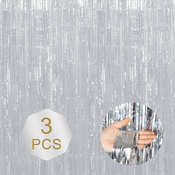 Maytalsory Stylish Backdrops With Shimmer Metallic Streamers Curtain Glittering Backdrops Versatile Premium Silvery 8.2ft,1pc 3Set