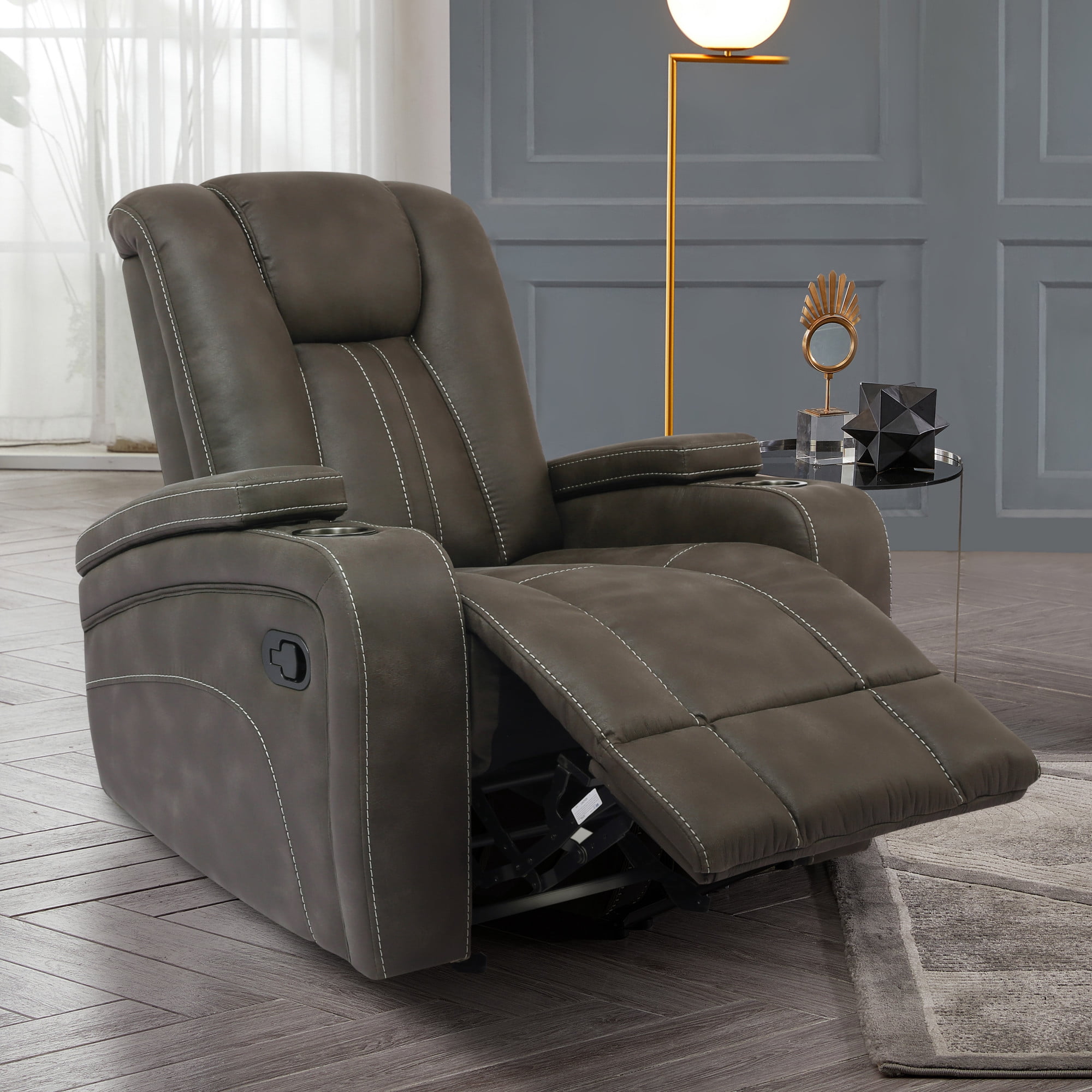 Steve Silver Marlow Charcoal Faux Suede Manual Recliner
