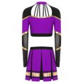 thumbnail image 4 of vastwit Women Schoolgirl Cheerleading Team Uniform Long Sleeve Crop Tops with Pleated Skirt Purple XXL, 4 of 6