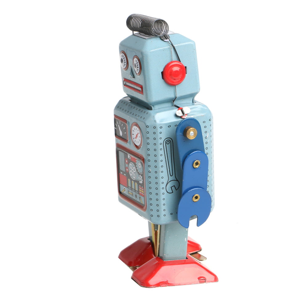 Retro Wind Up Walking Drummer Robot Clockwork Mechanical Tin Toy Kids Gift 