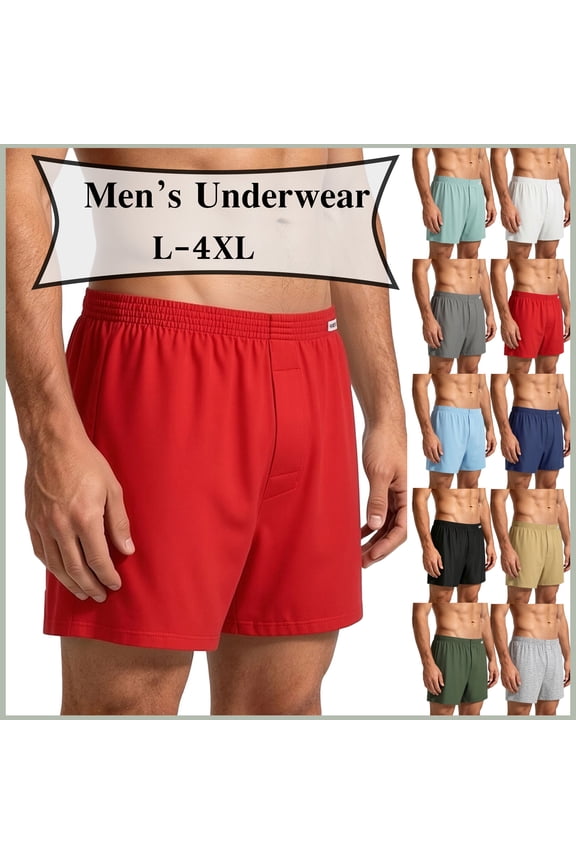 Men's Soft Cotton Boxer Shorts, Breathable Loose Fit Underwear, Comfortable Casual Sleep Shorts with Elastic Waist, No Ride-Up, Size L-4XL
