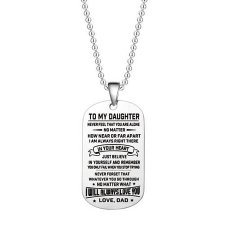 Christmas Gifts From Daughter To Father KABOER To My Daughter Son Never Feel That You Are Alone Love Mom Dad Military Tag Pendant Necklace Birthday Graduation Christmas New Year Gift for Kids Fashion Family Necklace ()