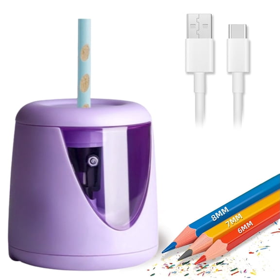 Fmxomd Electric Pencil Sharpener, 1Pack Automatic Pencil Sharpener for 6-8mm Pencils & Colored Pencils, Rechargeable Pencil Sharpeners for Home, Office Supplies, Purple