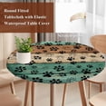 thumbnail image 4 of Teal Green Brown Round Tablecloth, Fitted Table Cover with Elastic for 45"-54" Round Tables, Farmhouse Dog Paw Vintage Table Cloth Outdoor Indoor Dinning Party Waterproof Tablecloths, 4 of 7
