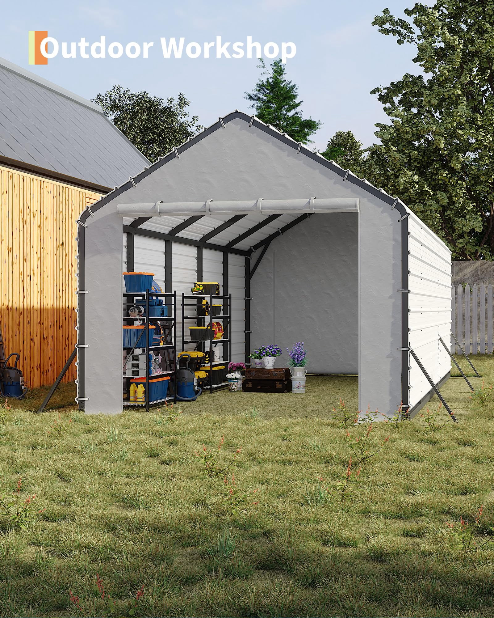 Roofing Panels for Metal Carport 13x26 ft, 13x21 ft, 13x16 ft, Heavy Duty Metal Carport Kits, 27 Ga. Galvanized Steel Ribbed Panels, 64.17 in x 19.68 in, 16 Pcs, White