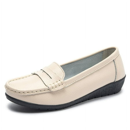 

FAIAI 2024 Women s Flat Penny Loafers Leather Shoes Preppy Style Slip On Casual Round Toe Faux Shoes-39