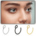 thumbnail image 4 of 10Pcs Fake Nose Rings, 20G Fake Nose Ring Hoop 8mm Stainless Steel Nose Ring Nose Hoop, Clip on Nose Ring Jewelry Fake Lip Ring Faux Piercing Jewelry for Women Men(Silvery Golden Black), 4 of 7