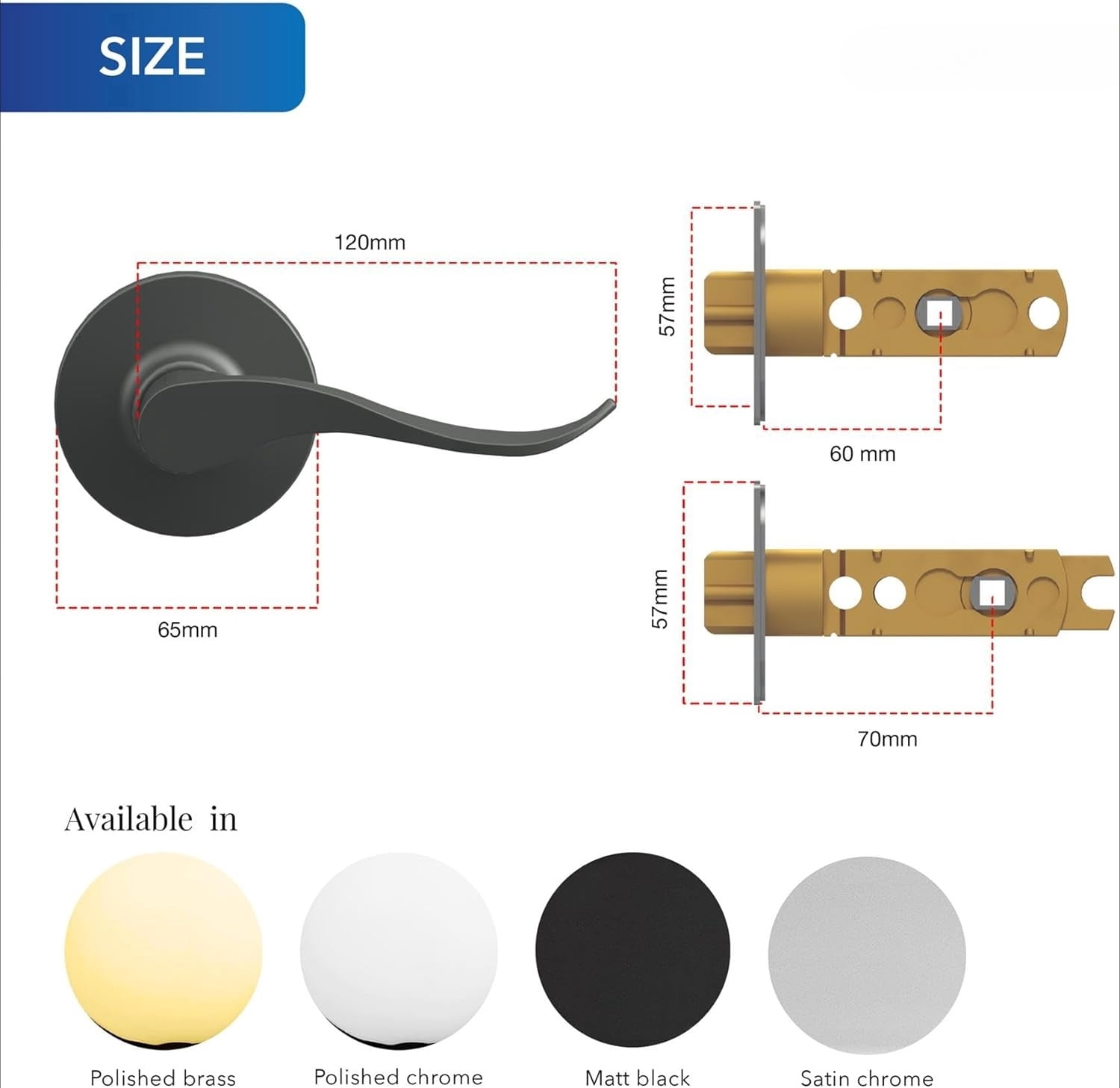 SONGAUN Cabriole Entrance Knob Set Polished Chrome, Door Knob with Lock for Internal Wooden Doors, Complete Set with Tubular Latch and 3 Keys
