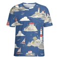 thumbnail image 5 of Lighthouse Coastal Scene Womens Tops Women's Fashion Casual Short Sleeve Flower Print Round Neck Pullover Top Blouse, 5 of 7