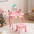 thumbnail image 3 of Kids Vanity Sets for Girls, Kids Table and Chairs with Apple-Printed Desktop, Toddler Vanity Desk with Strawberries Shape Mirror, Pink, 3 of 9