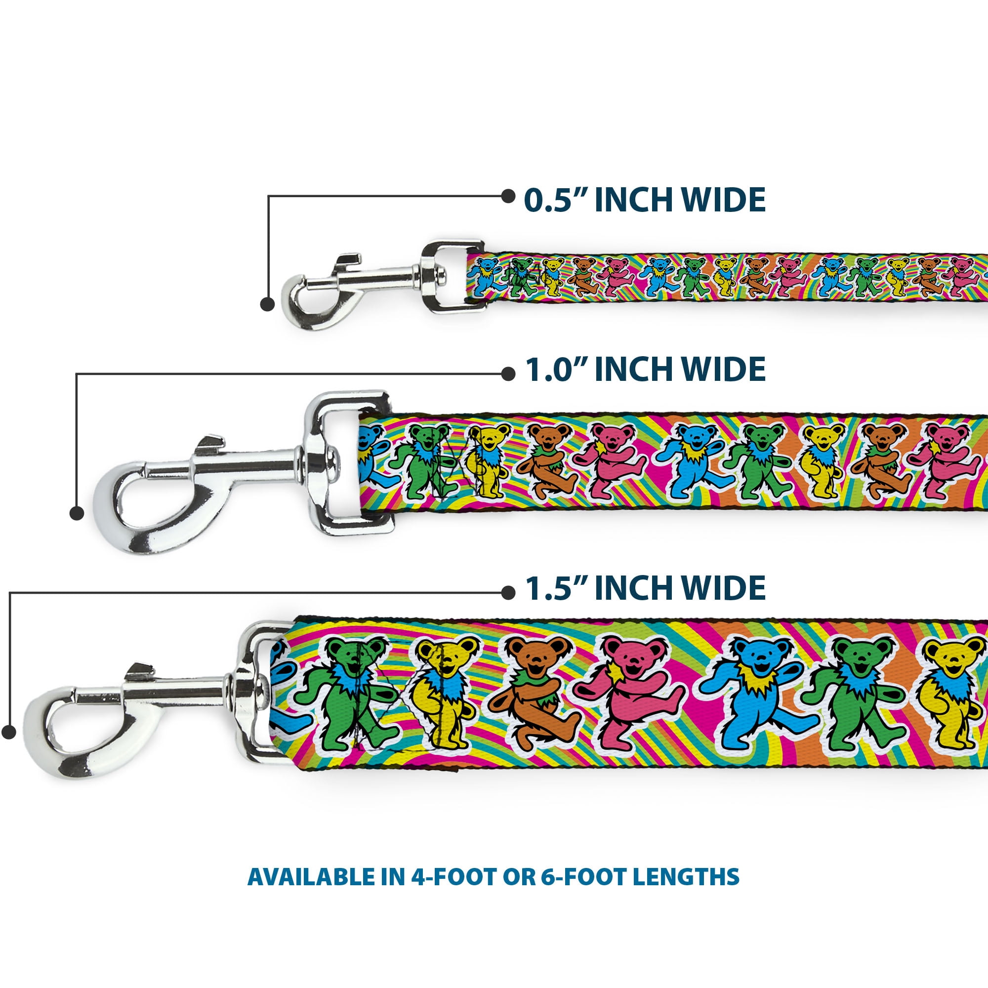 Grateful Dead Pet Leash, Dog Leash, Grateful Dead Dancing Bears Swirl Multi Color, 6 Feet Long 1.0 Inch Wide