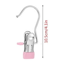 Stainless Steel Clothes Clip with Hook Heavy Duty Pants Hanger Space-Saving Closet Organizer, Windproof Non-Slip Rubber Coated Clip for Towel Hat Sock Jeans Skirt Travel Camping Laundry Storage