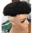 thumbnail image 7 of African American Wigs Mono Lace with PU Base Mens Hairpiece 120% Medium Density Tight Curly Human Hair Toupee #1 Jet Black (8x6 Inch), 7 of 7