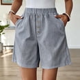 thumbnail image 2 of Qgtaibl Elastic High Waist Striped Shorts for Women Cotton Linen Gauze Breathable Lounge Shorts Button Front Loose Fit Summer Shorts with Pockets Navy M, 2 of 8