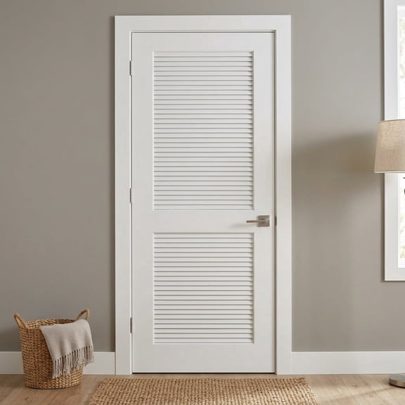 Kimberly Bay Traditional Louver-Louver Solid Core Primed White Interior Door Slab