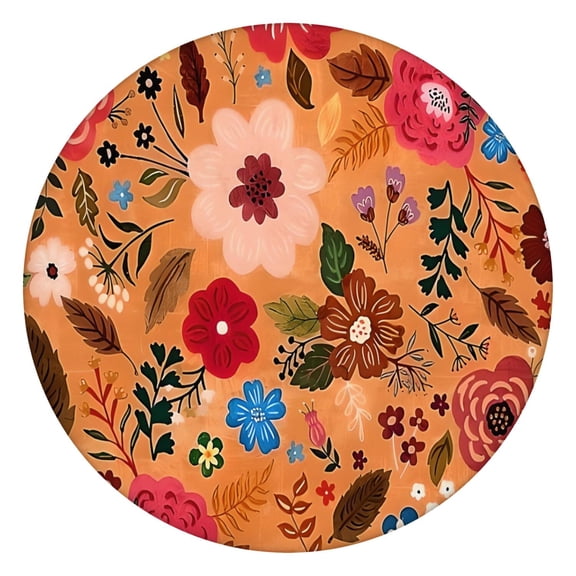 Pioneer Flower Floral Print Pattern Round Fitted Tablecloth with Elastic Edge,Dining Table Cover Waterproof,Outdoor Round Tablecloth for Camping,Dining,Indoor and Outdoor