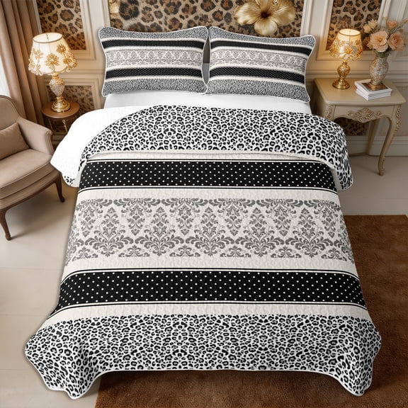 Manfei Boho Leopard Print Damask Twin Quilt Set 2 Pieces,Minimalist Polka Dots Twin Coverlet Set,1 Bedspread and 1 Pillowcase
