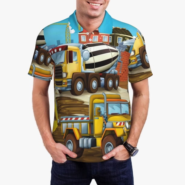Fotbe Different Construction Site Vehicles Camiseta Polo de Golf para Hombre con Estampado – Camisa Deportiva Transpirable con Cuello Abotonado-XX-Large