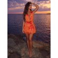 thumbnail image 3 of Multicolor Burnt Orange Floral Mesh Chiffon Deep V Halter Mini Dress With Ruffle Hem, 3 of 8