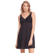 Felina Micro Modal Chemise Lace Adjustable Loungewear Sleepwear, Black Size: S
