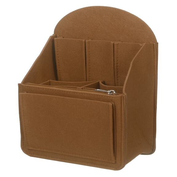 Uxcell Purse Organizer Insert, Portable Felt Organizer Bags with Metal Zipper Multiple Compartments Purse Liner for Backpack Rucksack Handbag Shoulder Bag (7.7 x 4.7 x 10.4", Light Brown)