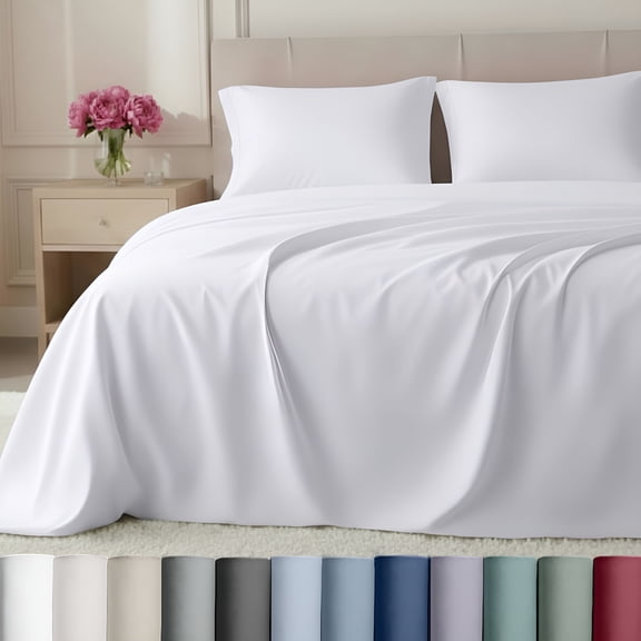 AUQ Luxury 800 Thread Count King Size Sheets Set-100% Cotton Sheets,Soft Sateen,Deep Pockets for a Snug Fit,Durable Bedding Set-White