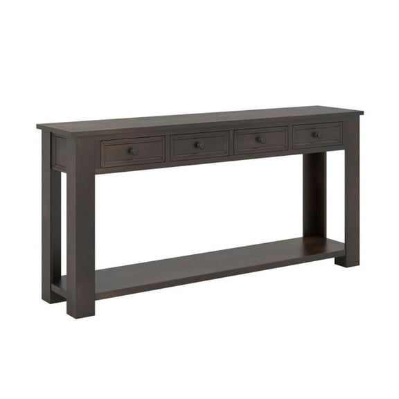 Kadyn Skinny Hallway Table, Console Table, 63 Inches Farmhouse Entryway Table with 4 Storage Drawers and Open Shelf-Espresso