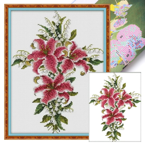 Hilo Algodón Ecológico Bordado Punto Cruz Lirio Tulipán 14 Quilates 29x37cm