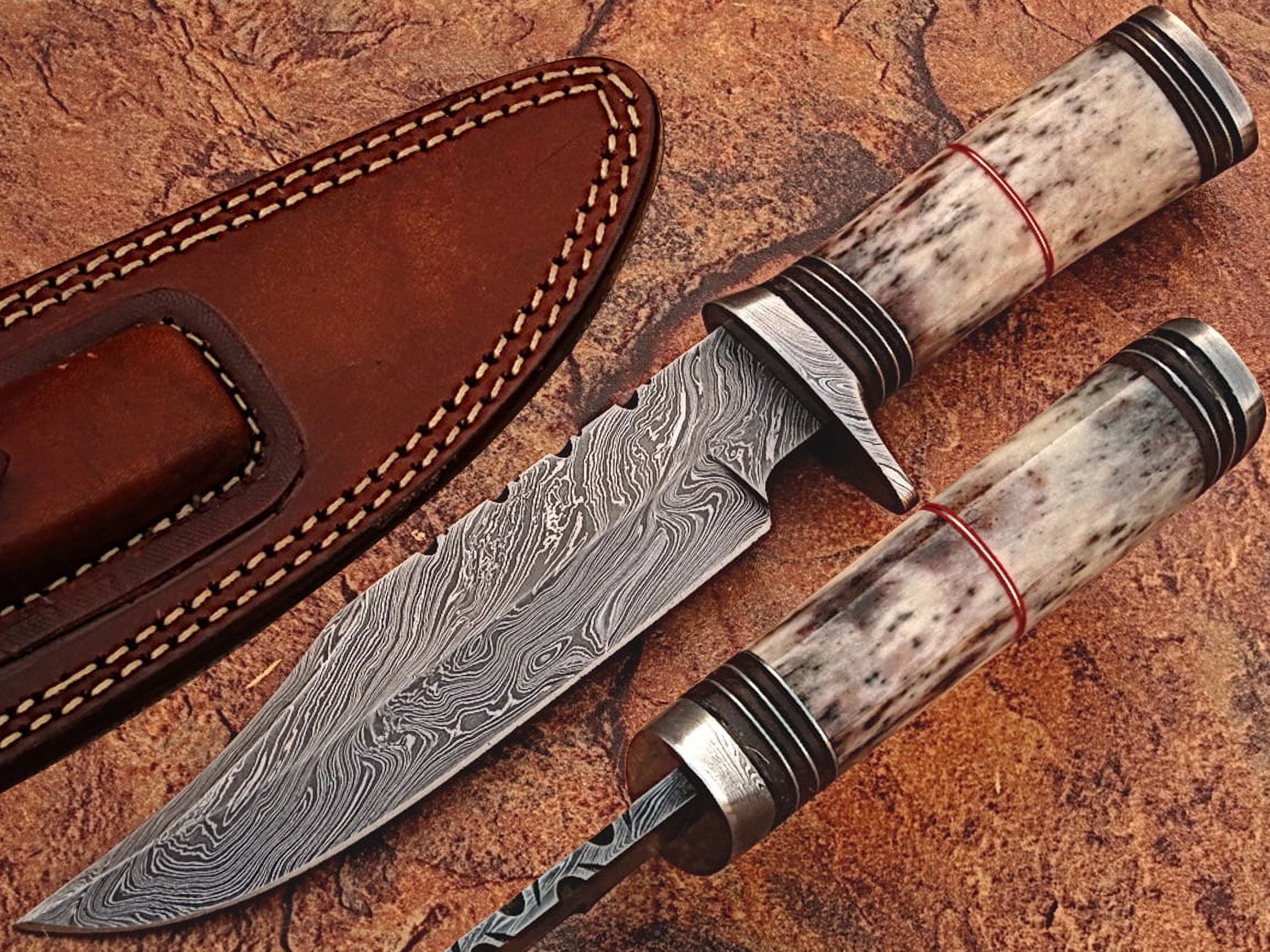Out Class Damascus Steel Hunting Knife w/ Giraffe Bone Handle