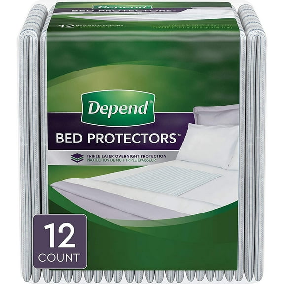 Depend Waterproof Bed Pads/Underpads for Incontinence, Disposable, 36" x 20.4", Overnight Absorbency, 24 (2 packs of 12) Count