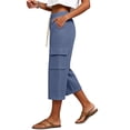 thumbnail image 7 of Utoimkio Women's Waffle Knit Capri Pants Drawstring High Waist Relax Fit Cargo Trousers with Side Pockets, 7 of 7