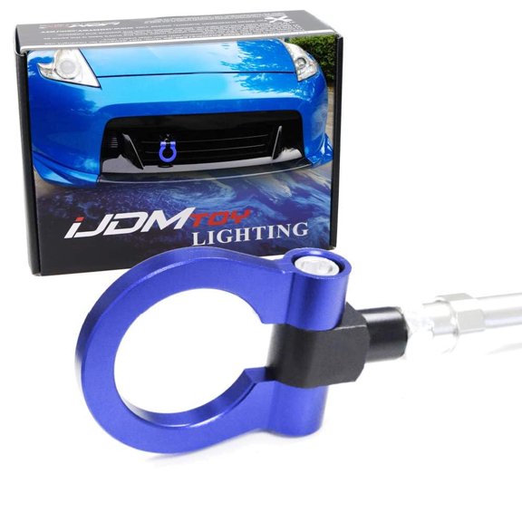 Blue Track Racing Style Tow Hook Ring For Nissan 370Z GT-R Juke Infiniti G37 Q50 Q60 QX60 QX70 etc., Made of Lightweight Aluminum