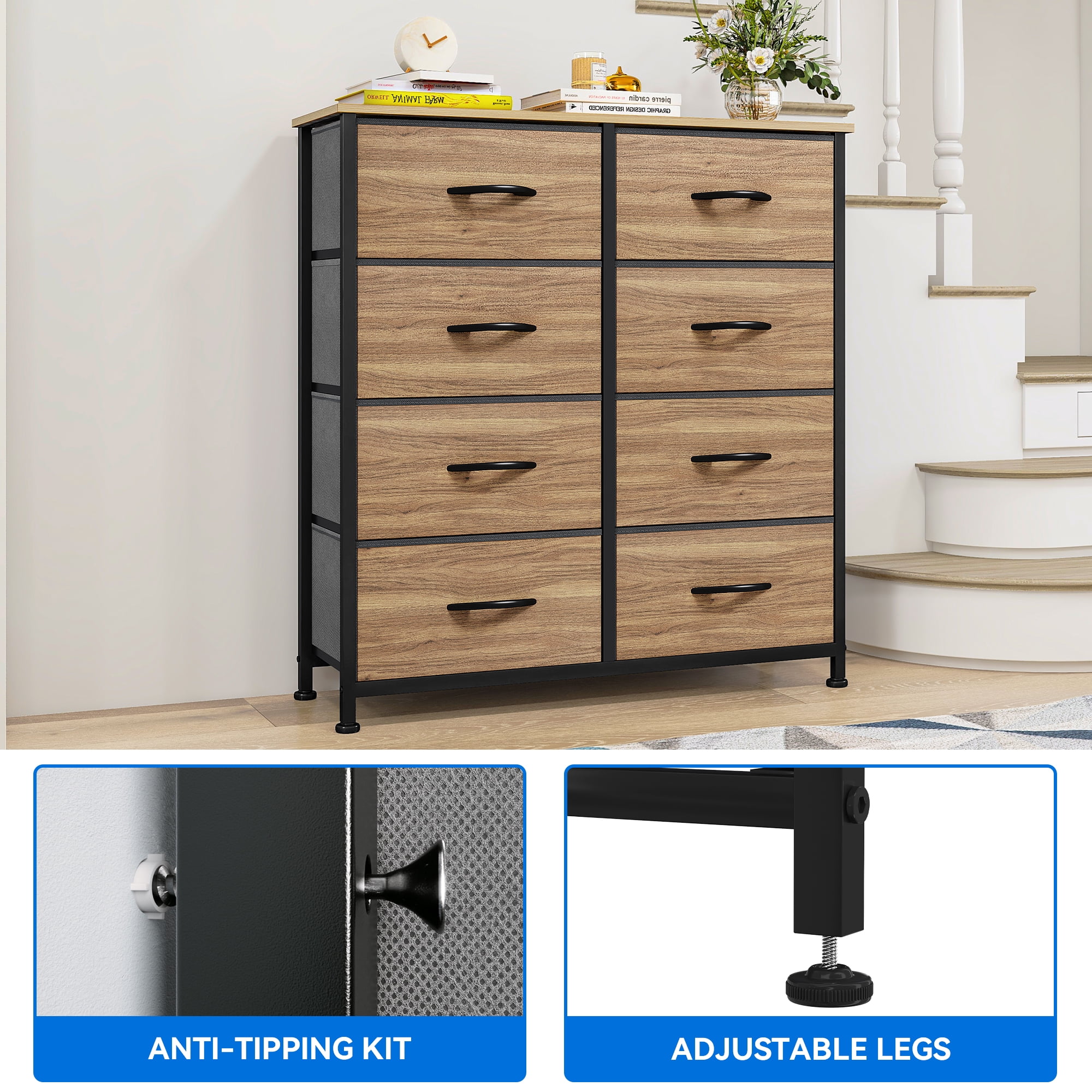 Uforic 8-Drawer Fabric Dresser for Adults, Chest of Drawers Storage Organizer for