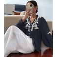 thumbnail image 5 of Women Embroidered Puff Sleeve Blouse, Vintage Floral Boho V-Neck Button Down Shirts with Smocked Cuffs Navy Blue XL, 5 of 9