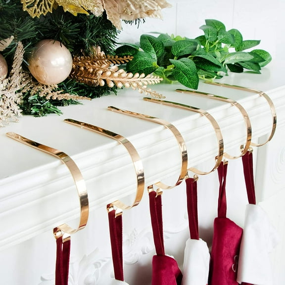 GEX Skid proof Christmas Stocking Holder Hook Hanger Fireplace Metal Decor Gold Set of 6