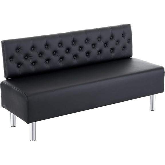 OmySalon Waiting Room  with Back, 58.6’’ Office Guest Chair Upholstered Reception Seating, Lobby Furniture for Beauty Salon Barbershop Airport Bank Hall Room Conference, Button Tufted, Black