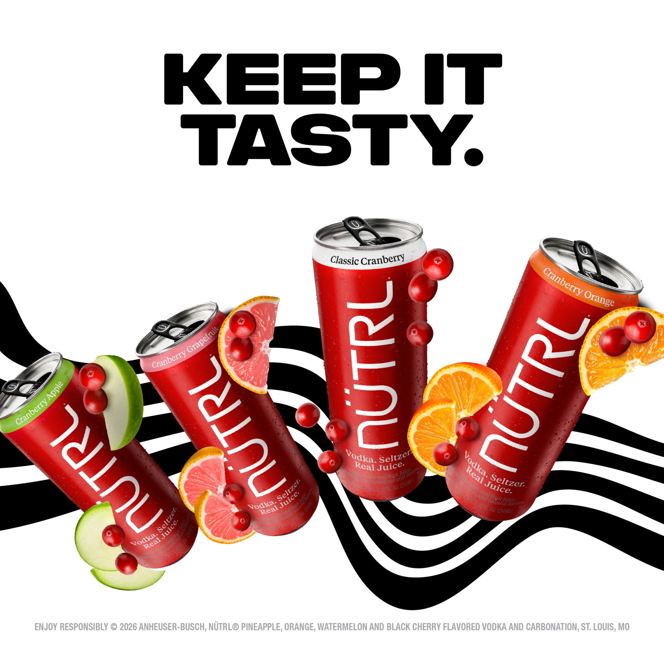 NUTRL Vodka Hard Seltzer, Cranberry Variety 8 pack, 12 fl oz Aluminum Cans, 4.5% ABV, Gluten Free