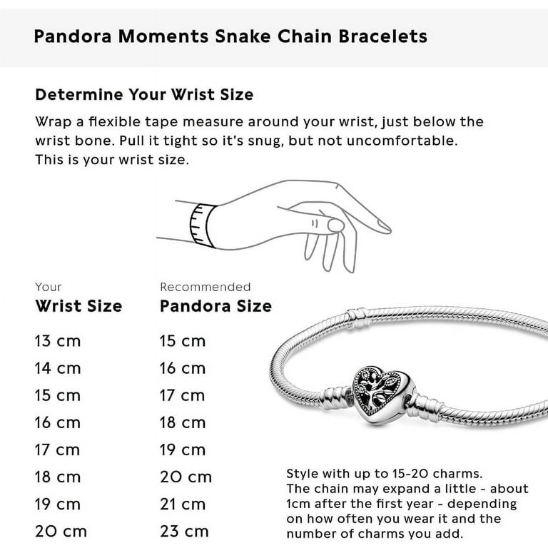 Pandora Moments Family Tree Heart Clasp Snake Chain Bracelet