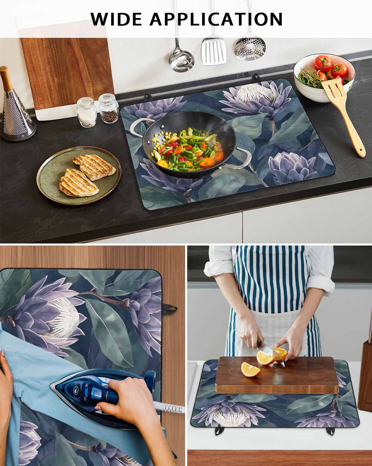 nqOlkjepod Large Induction Cooktop Protector Mat 24"x21", Purple Flower Stove Top Covers for Electric Stove, Botanical Budding Flowers Leaf Plant Stove Burner Cover Mats, Glass Top Stove Cover