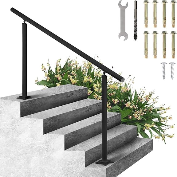 Metal 2 Step Stair Handrail Kit, Indoor & Outdoor Porch Railing, Heavy Duty Metal Hand Rails for Steps, Safety Support Handrail for Seniors