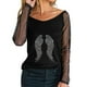 thumbnail image 1 of Camiseta de manga larga con cuello redondo y lentejuelas de malla sólida para mujer Pompotops gfhjh17280, 1 of 8