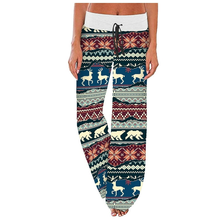 KIHOUT Women's Christmas Pants Winter Plus Size Elastic Waist Wide Leg  Sweatpants Snowflake Loose Drawstring Pants 