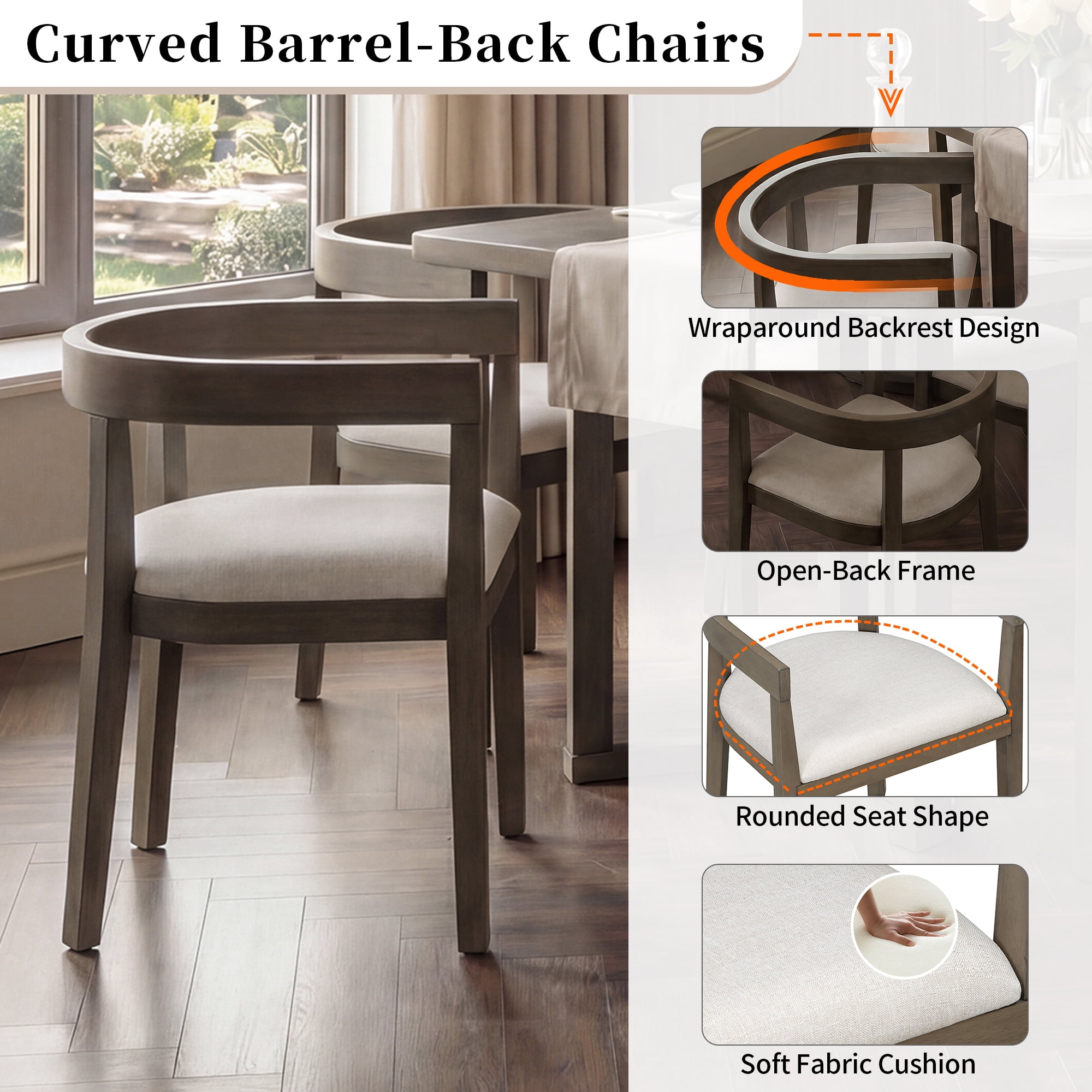 Euroco 7 Piece Dining Table Set for 6, Kitchen Dining Room Furniture with 6 Upholstered Curved Back Chairs, 59" Rectangular Kitchen Table Set for Apartment Small Space,Espresso