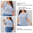 thumbnail image 3 of Top de verano para mujer, Top acanalado de manga corta con cuello redondo holgado de talla grande para mujer, 3 of 8