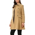 thumbnail image 4 of INSPIRE CHIC Women' Winter Overcoat Single Breasted Button Velvet Contrast Collar Pea Coat XL Camel, 4 of 5