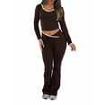 thumbnail image 4 of Womens Workout Sets 2 Piece Gym Yoga Outfits Crossover Flare Leggings Brown XL, 4 of 7