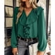 thumbnail image 4 of Blusa De Manga Larga, Diseño De Empalme De Encaje Con Volantes Tela Suave De Color Puro Mujeres Puños Elásticos Superiores Casuales Para El Trabajo Para Los Negocios ANGGREK No, 4 of 8