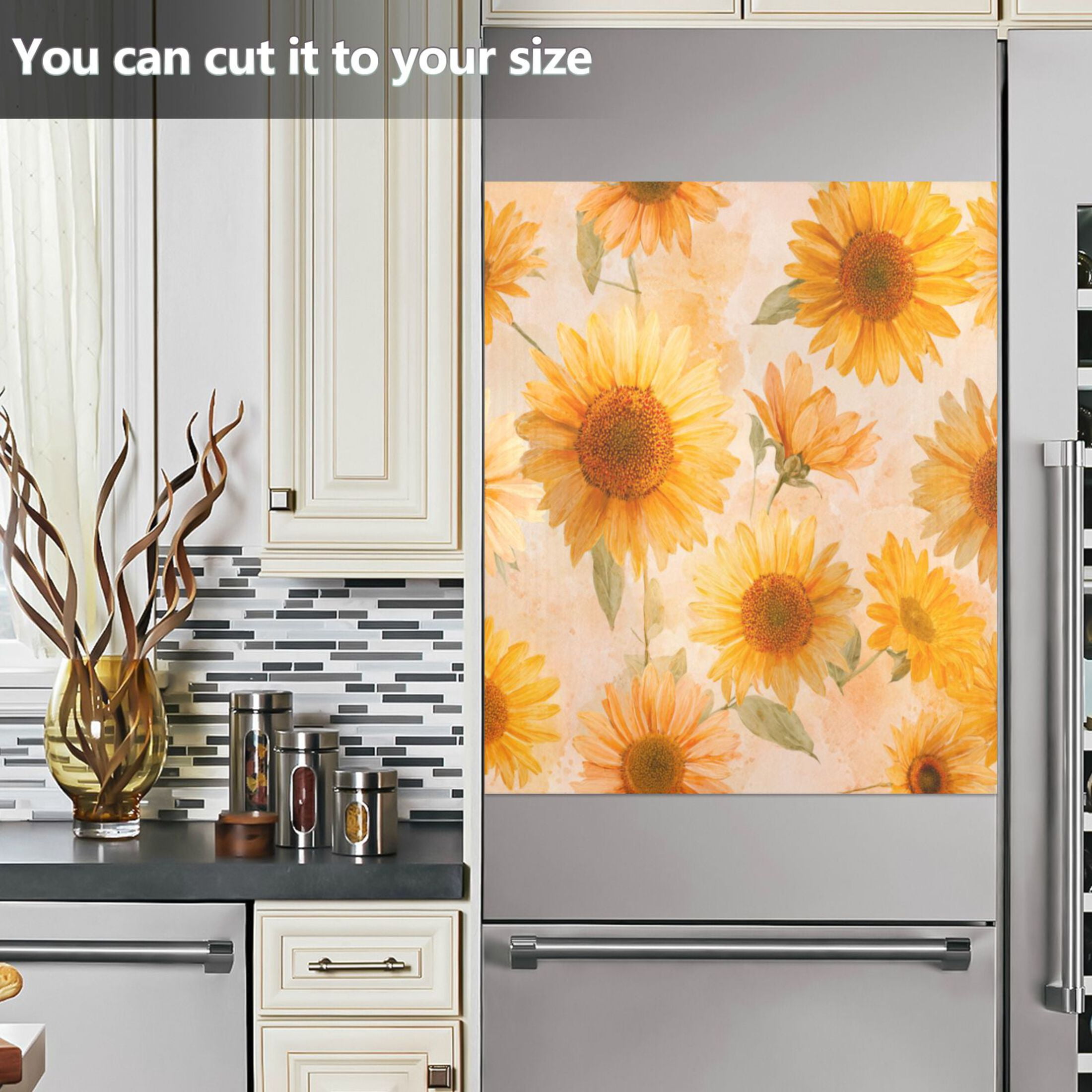 Dishwasher Magnetic Refrigerator Magnet Cover Sticker Home Decorative 23"x26" Pastel-toned Sunflowers Pattern